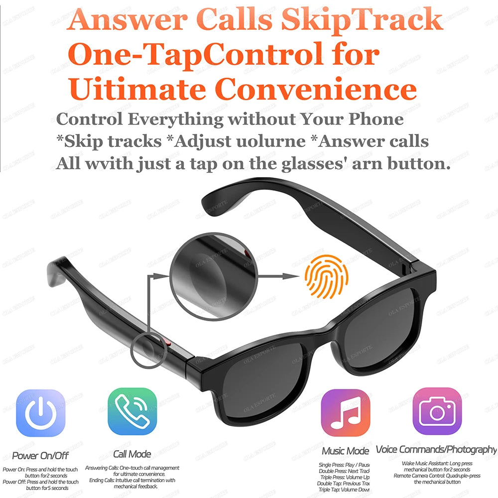 AI Smart Glasses Men Women Multifunction Touch Music Playback Remote Camera Control Voice Assistant BT Glasses Smart Sunglasses